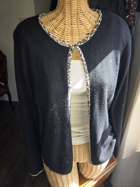 Casual Corner Black Cardigan with Leopard-Trim